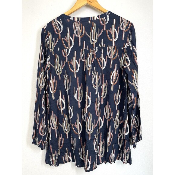 NWOT JODIFL Navy Blue Cactus Long Sleeve Western Tunic Blouse Sz M Southwest Top - Picture 5 of 10